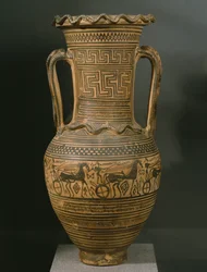 Attische Amphora, Spätgeometrische II B Periode (ca. 720-700 v. Chr.)